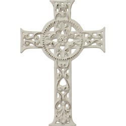 11.6" x 7.9" Decorative Distressed Cast Iron Cross Wall Art Worn White - Stonebriar Collection