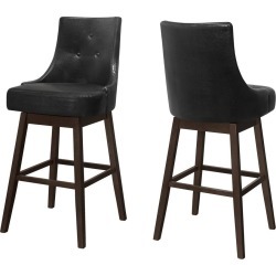 2pk 46" Upholstered Bar Height Button Tufted Back Barstools Espresso/Black Leather - EveryRoom