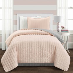 King 3pc Soft Stripe All Season Quilted/Coverlet Soft Set Rose/Light Gray - Lush Décor