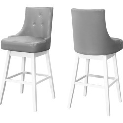 2pk 46" Upholstered Bar Height Button Tufted Back Barstools White/Gray Leather - EveryRoom