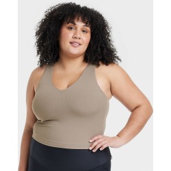 Women's Flex Light Support Rib V-Neck Crop Sports Bra - All In Motion™ Taupe 3X