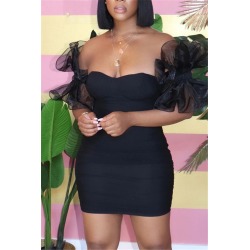 Black Sexy Fashion Patchwork Cold Shoulder Dress found on MODAPINS