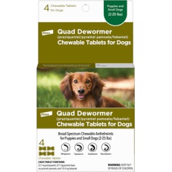Wormers Medication, Bayer Quad Dewormer Chewable Tablets for Dogs Puppies and Small Dogs 4 ct