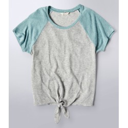 Aeropostale Tie-Front Ringer Tee - Light Heather Grey, XSmall
