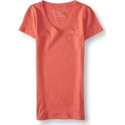 Aeropostale A87 Ribbed V-Neck Tee - Coral, XXLarge