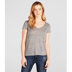Aeropostale Solid Hampton V-Neck Tee - Charcoal Heather Grey, Small