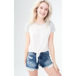 Aeropostale Tie-Front Ringer Tee - Floral White, Medium