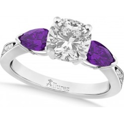 Cushion Diamond & Pear Amethyst Engagement Ring in Platinum (1.79ct) found on Bargain Bro Philippines from Allurez for $5875.00
