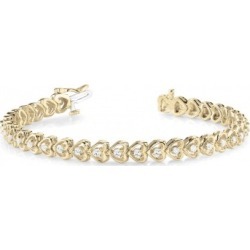 Diamond Tennis Heart Link Bracelet 14k Yellow Gold (1.23ct)