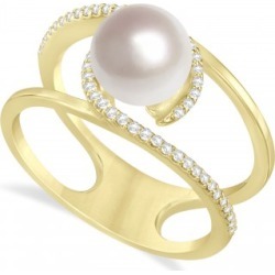 Negative Space Freshwater Pearl & Diamond Ring 14k Yellow Gold (7.5-8.0mm)