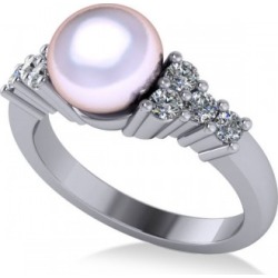 Pearl & Diamond Accented Engagement Ring 14k White Gold 8mm (0.40ct)