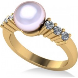 Pearl & Diamond Accented Engagement Ring 14k Yellow Gold 8mm (0.30ct)