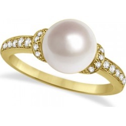 Solitaire Freshwater Cultured Pearl & Diamond Ring 14K Yellow Gold (8mm)