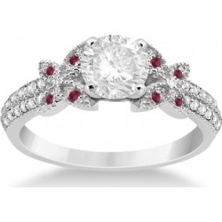 Diamond & Ruby Butterfly Engagement Ring Setting Platinum