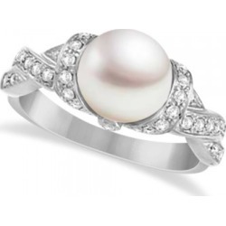 Freshwater Cultured Pearl & Diamond Ring 14k White Gold .25ctw (8mm)