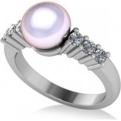 Pearl & Diamond Accented Engagement Ring 14k White Gold 8mm (0.30ct)
