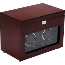 WOLF Savoy Men's Double Watch Winder & Storage Box Glass Cover Key Lock 2 Colors