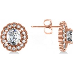 Diamond Floral Oval Halo Earrings 14k Rose Gold (4.96ct)