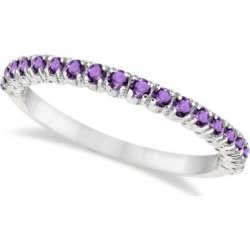 Half-Eternity Pave-Set Thin Amethyst Stack Ring 14k White Gold (0.65ct)
