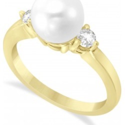 Akoya Pearl & Diamond Ring 14k Yellow Gold 0.12 ct (3.20mm)