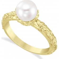 Vintage-Inspired Freshwater Pearl & Diamond Ring 14k Yellow Gold (7.0-7.5mm)