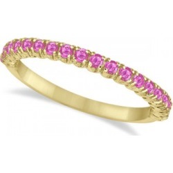 Half-Eternity Pave Thin Pink Sapphire Stack Ring 14k Yellow Gold (0.65ct)