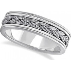 Men's Hand Braided Woven Wedding Ring 14k White Gold (6mm)