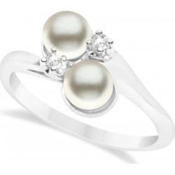 Bypass Freshwater Pearl & Diamond Ring 14k White Gold (6.0mm)