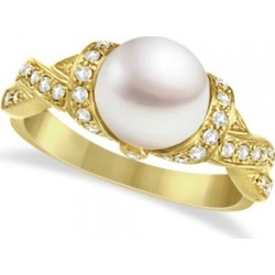 Freshwater Cultured Pearl & Diamond Ring 14k Yellow Gold .25ctw (8mm)