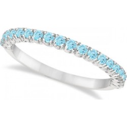 Half-Eternity Pave-Set Thin Aquamarine Stack Ring 14k White Gold (0.65ct)