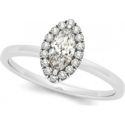 Marquise Diamond Halo Engagement Ring Pave Set 14k W. Gold 0.50ct