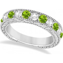 Antique Diamond & Peridot Engagement Wedding Ring Band Platinum (1.40ct)