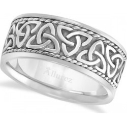 Men's Hand Made Celtic Irish Wedding Ring 14k White Gold (10mm)