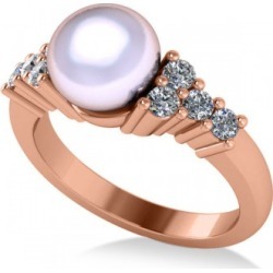 Pearl & Diamond Accented Engagement Ring 14k Rose Gold 8mm (0.40ct)