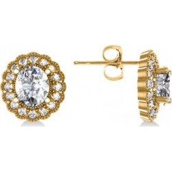 Diamond Floral Oval Halo Earrings 14k Yellow Gold (4.96ct)