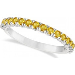 Half-Eternity Pave-Set Yellow Sapphire Stack Ring 14k White Gold (0.95ct)