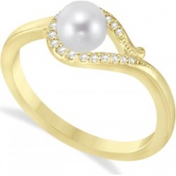 Bypass Freshwater Pearl & Diamond Ring 14k Yellow Gold (5.0-5.5mm)