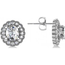 Diamond Floral Oval Halo Earrings 14k White Gold (4.96ct)