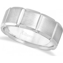 Diamond Carved Wedding Band For Men in 14k White Gold (8mm)