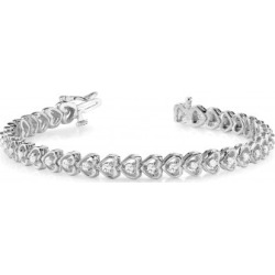 Diamond Tennis Heart Link Bracelet 14k White Gold (1.23ct)