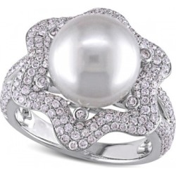 South Sea Pearl & Diamond Fashion Ring 14k White Gold 10-10.5mm 1.00ct