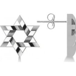 Contemporary Jewish Star of David Earrings in 14k White Gold