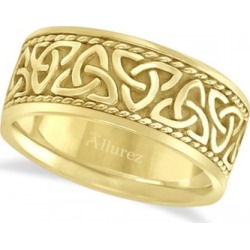 Men's Hand Made Celtic Irish Wedding Ring 14k Yellow Gold (10mm)