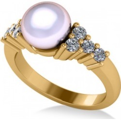 Pearl & Diamond Accented Engagement Ring 14k Yellow Gold 8mm (0.40ct)