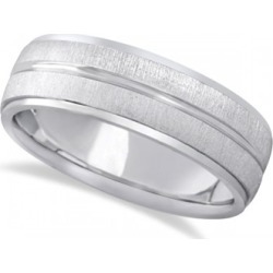 Modern Carved Wedding Band For Men in 14k White Gold (7mm)