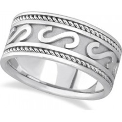 Men's Celtic Irish Hand Made Wedding Ring 14k White Gold (10mm)