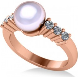 Pearl & Diamond Accented Engagement Ring 14k Rose Gold 8mm (0.30ct)