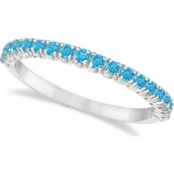 Half-Eternity Pave Thin Blue Topaz Stack Ring 14k White Gold (0.65ct)