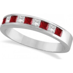 Princess-Cut Channel-Set Diamond & Garnet Ring Band 14k White Gold