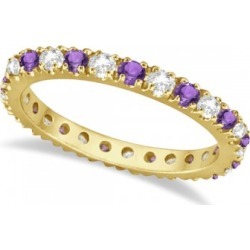 Diamond and Amethyst Eternity Band Stack Ring 14K Yellow Gold (0.64ct)